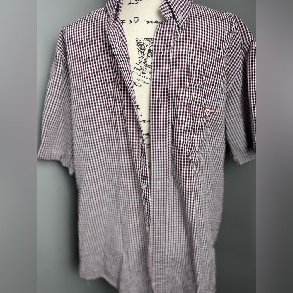 Virginia tech short sleeve checkered button down shirt. Large